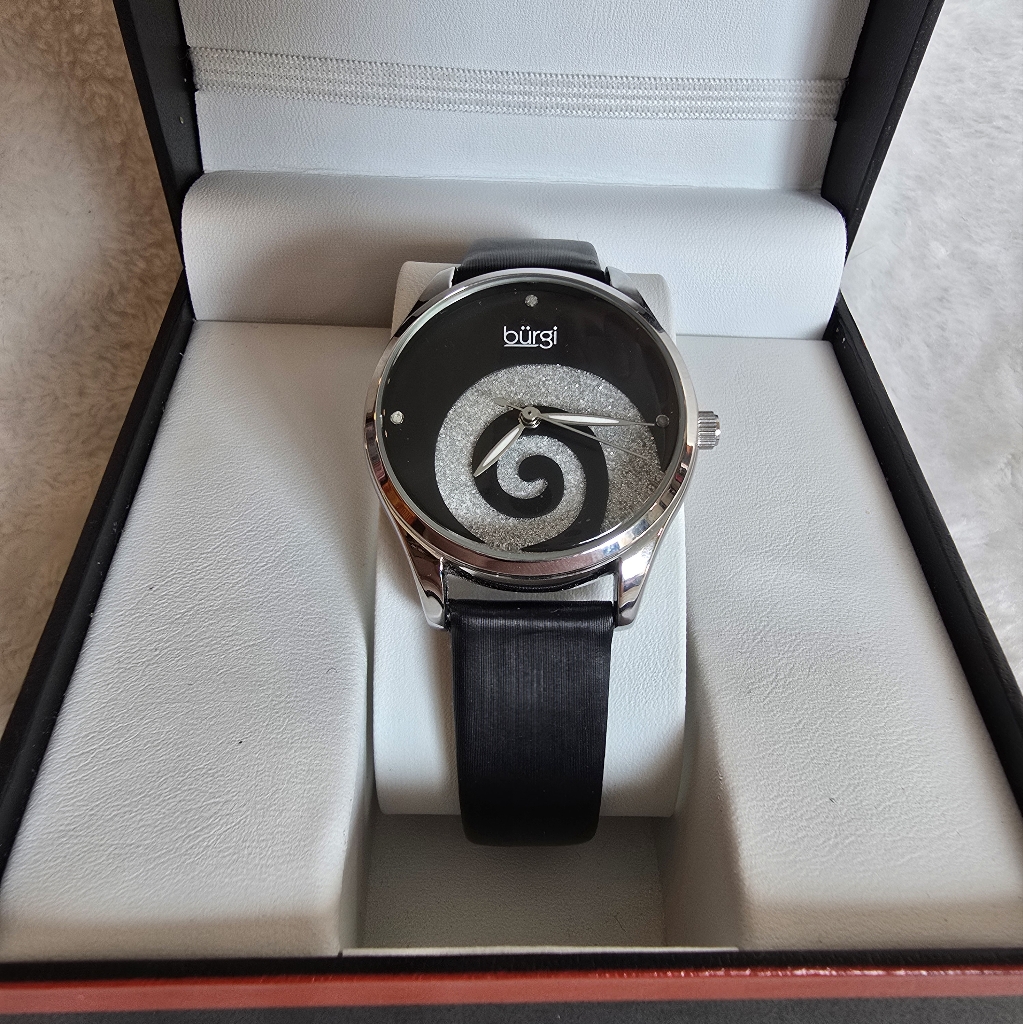 Brgi Womens Black And Silver Swirl Watch With Diamond Accents